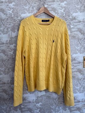 Ralph Lauren Men’s Yellow Cable-Knit Crewneck Sweater
